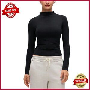 Soft Fitted Mock Neck Long Sleeve Tee - Yoga Casual Layer Top